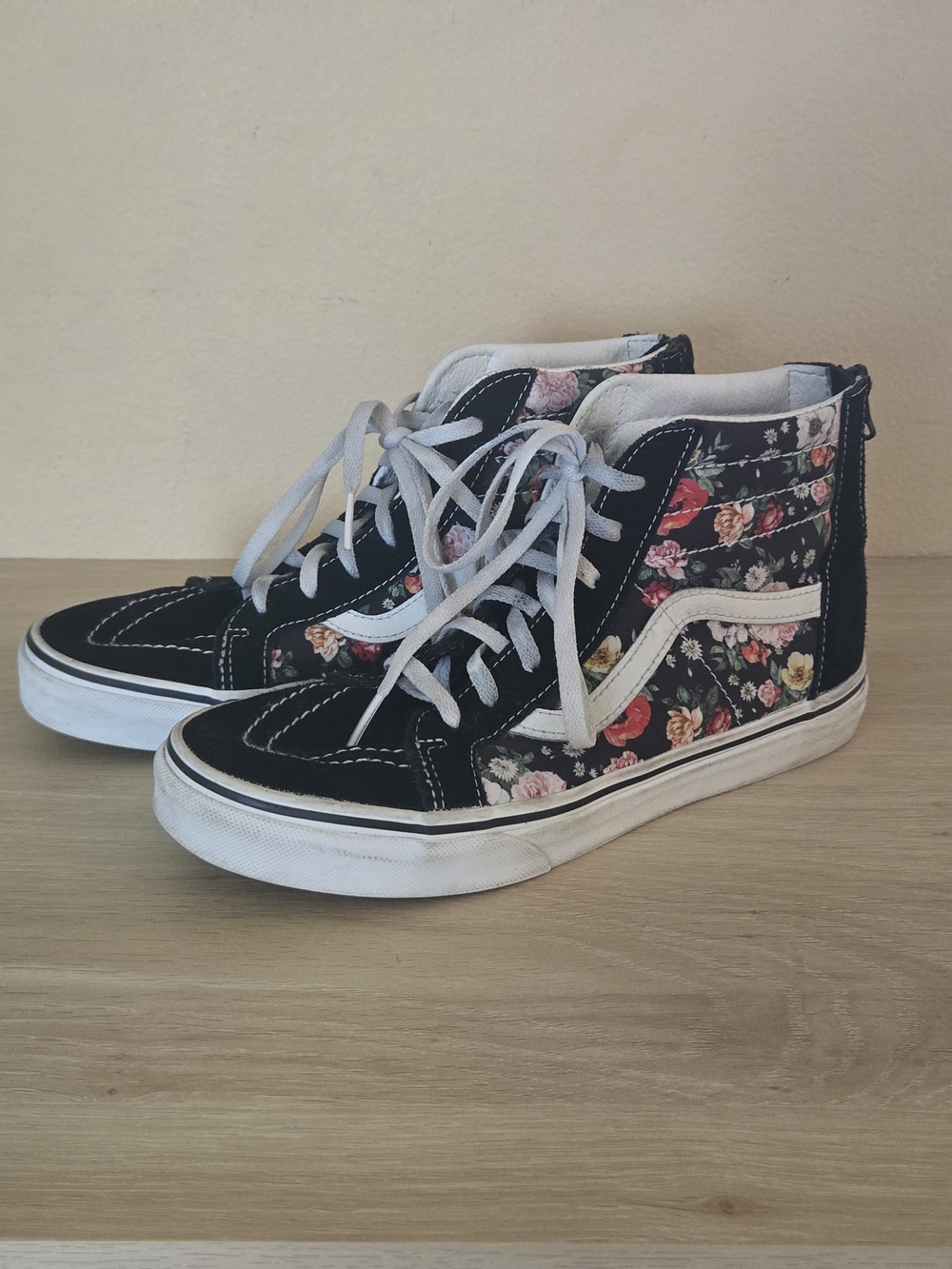 Vans Black High-Top Sneakers with Pink & Yellow Floral Print